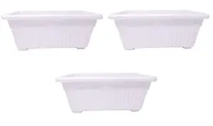Go Hooked Rectangular Plastic Pots for Plants, Jupiter Flower Pots for Home, Window Display, Garden (Set of 3, White) (35 x 18.5 x 15 cm)