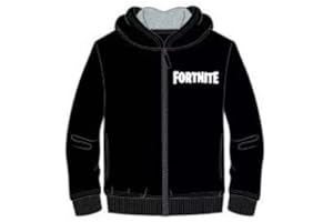 EPIC GAMES FORTNITE Jungen Hoodie Sweatshirtjacke mit Kapuze Gr. 140 152 164 176-10 12 14 16 Jahre Schwarz - Logo klein Brust Jacke