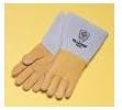 Gold 14 Top Grain Elk Cotton/Foam Lined Welders Gloves With Straight Thumb, Stiff Cowhide Cuff, Welted Fingers, Para-aramid synthetic fiber Stitching And Pull Tab (Carded) by John Tillman and Co