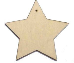 BrilliantBuys 10 x Stella di legno forme, SEMPLICE legno artigianato ETICHETTE CON FORO - Beige, 70mm