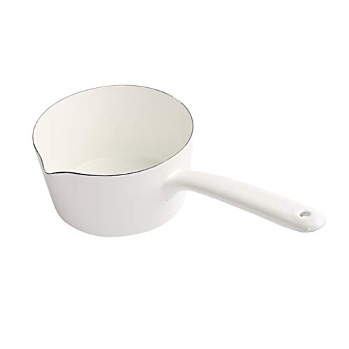 FLAMEER Émaillé Réchaud Lait Casserole Beurre Mini Casserole Pot à Soupe Ustensiles De Cuisine Casserole De Cuisson, 15cm - Blanc