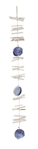 Girlande Perlmutt blau violett mit Treibholz Stücken braun oder weiß, 100 cm, maritime Deko zum Hängen Sommerdeko im Vintage Landhausstil, Farbe:Weiß