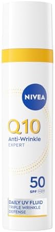 NIVEA Q10 Anti-Rughe Expert Fluido UV Quotidiano SPF 50 40 ml, Crema viso antirughe a tripla azione con protezione solare, Crema viso SPF 50 con Q10 Puro e Glycostop contro raggi UV e rughe