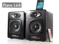 auvisio Funklautsprecher-Docks: Design-Stereo-Lautsprecher mit Dock fÃ¼r iPod/iPhone 4/4s, black, 100 W (Lautsprecherboxen fÃ¼r zu Hause)