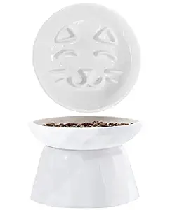 Kopmath Raised Slow Feeder Cat Bowl, Ceramic Elevated Cat Slow Feeder, Healthy Eating for Wet & Dry Food, Sturdy & Grippy, Pet Puzzle Food Plate, Prevent Vomitting Indigestion, Dishwasher Safe