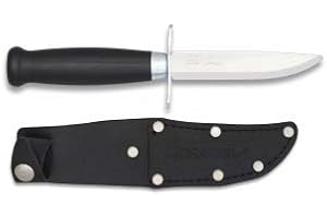 CUCHILLERIA DEPORTIVA Cuchillo MORAKNIV Modelo Scout 39. Mango de Abedul Negro. Hoja: 8,5 cm. Funda de Piel. Herramienta para Caza, Pesca, Camping, Outdoor, Supervivencia y Bushcraft