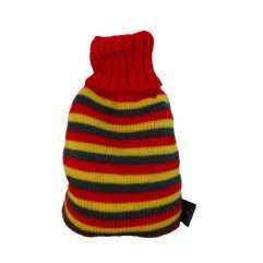 The Natural Wheatbag Microwaveable Hot Knit Bottles (Red with Yellow & Grey Stripes)