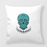 Yourway Cotton Pillow Decorative Reversible Teal Skull Checkerboard Pillow Case