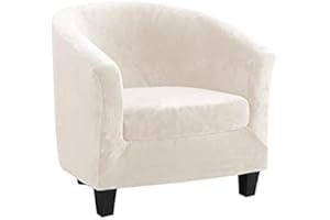TOPCHANCES Velours Housse de Fauteuil Club Ensemble de Deux Pièces Extensible Salon Fauteuil Cabriolet Tub Chair avec Housse de Coussin (Beige)