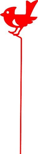 Cornali Metal stick garden decoration and vase. Bird on branch - set of three pieces. Handmade in Italy red