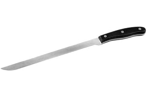 Fackelmann Nirosta cuchillo jamonero para cocina profesional 33cm, Cuchillo para Cortar jamón 39cm, cuchillo jamonero plástico Pom-Acero, Negro e Inoxidable