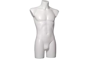 fella4stores Basic Modepuppe 44/46, Herrentorso lang mit Beinansatz, Mannequin & Ausstellungsfigur aus PE Kunststoff, vollgeformt & bruchsicher für Textilpräsentation Indoor/Outdoor, Weiß
