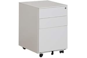 Requena 3-Drawer Mobile File Cabinet with 5 Wheels, Lockable Storage for A4 Metal Filing Cabinets with Keys, MP01 White
