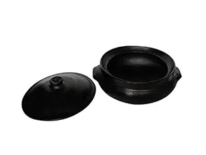 Beverlion LPG and Microwave Pre Seasoned Clay Earthen Pot for Cooking hot Pot with Lid - 3 Litre - Black