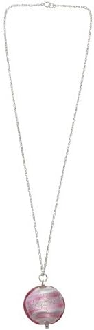 Bellissi Murano Venezia Murano Glass Single Disc Pink Pendant on Sterling Silver Chain of Length 45.3 cm