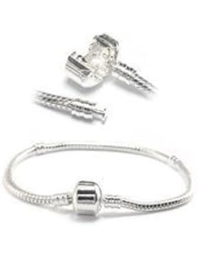 8.5 Inch .925 Stamped Silver Barrel Clasp Charm Bracelet. Compatible With Most Major Charm Beads.