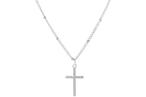 KFRS Tiny Cross Pendant Necklace Silver Small Beaded Necklaces Short Chain Jewellery for Women and Girls Adjustable Length Cross Chain with Pearl for Women