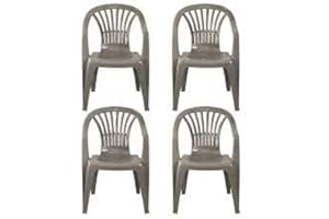 VTL® 4 X Taupe Plastic Garden Chairs Low Back Seat Patio Partying Camping Stacking