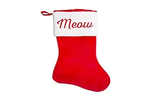 Pearhead Meow Cat Christmas Stocking, Classic Style Pet Holiday Stocking, Red and White Pet Stocking