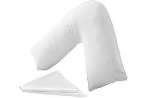 Linen Home® V Shaped Pillowcase White Plain Soft Brushed Microfibre Easy Care, Orthopedic, Nursing, Maternity Neck Support V Pillow Case Cover Only (V Pillowcase, White)
