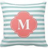 Allforyou 18 X 18 Twin Sides Bedding Pillow Case Home Decoration Square Decorative Cushion Cover Pillowcase Mint And Coral Stripes Monogram Throw Pillowcases
