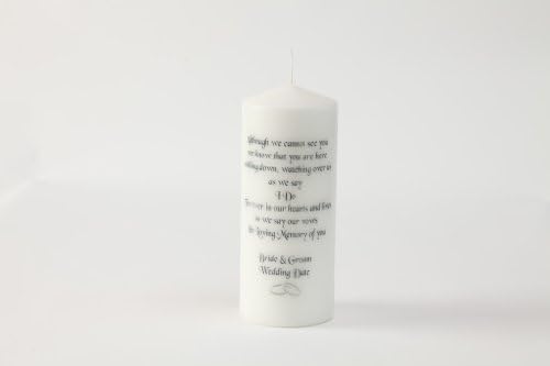 Personalised Memorial Absence Remembrance Candles For Wedding Smiling Down (White/Silver Rings)