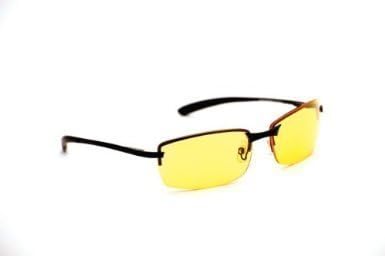 Small 1/2 Rimmed Rectangle Night Driving Low Light Anti glare Glasses with Black Metal Frames complete with Hard Car Case, Pouch, Cleaning Cloth &amp; Matching Cord