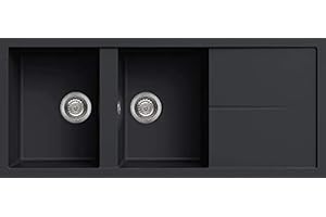 Elleci Lavello Incasso Unico 500 2 Vasche con gocciolatoio 116x50 Granitek (59 Antracite)