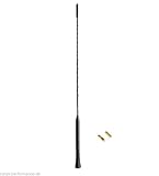 Antena para el vehículo mencionado anteriormente siempre que tenga una antena de techo existente colocada. El vehículo debe tener un ajuste de antena de techo para atornillar este mástil de antena. Es un mástil de antena de repuesto, no una antena completa. Para encajarla simplemente desatornilla la antena antigua y enrosca la nueva en el techo. Esta antena aérea tiene una longitud de 40 cm, lo que garantiza una recepción completa para la radio AM y FM.