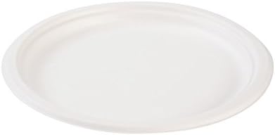 BIOZOYGEnvironmentally Friendly Disposable Bagasse cockery Set I 50 Pieces whitely Bleached Round Sugar Cane Plate of 26 cm I Bio Disposable Plates, Disposable Party Plates and Bowls
