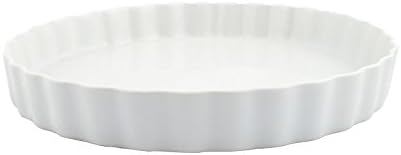 Superwhite Round Fluted Ceramic Flan Dish, Vitrified Quality, 31cm x 4cm