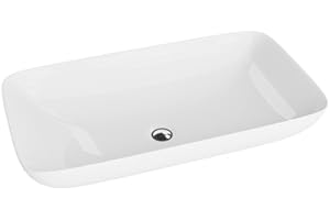 LAVITA Toro Lavabo da appoggio rettangolare senza troppopieno e foro per rubinetto, in porcellana di alta qualità, 70,5 x 39 x 13,5 cm, bianco lucido