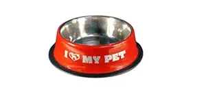 LOKO Stainless Steel Dog Feeding Bowl Red Colour , Large - 900ml