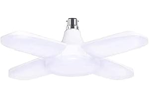 LED Garage Light B22 Deformable 60W, Workshop Ceiling Lighting BC Bayonet Cap Cool White Daylight with 4 Adjustable Panels, H