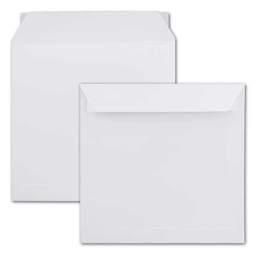 50 buste per lettere, quadrate, grandi, 22 x 22 cm, 100 g/m², per occasioni speciali, con chiusura adesiva, colore bianco