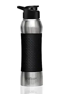 CASPIAN /// Sprint Stainless Steel Sipper Water Bottle with Grip - (Black, Silver, 750 ml)