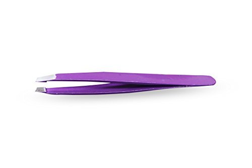 Top Quality Professional Eyebrow Tweezers, Slanted, Hair Removal Tweezers Slant Tip - Stainless Steel (Purple)