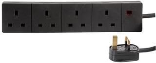 Extension Lead 4x Electrical Socket to Mains Plug Lead four way QUAD GANG 1m to 10m WHITE / BLACK Colour. 13A 240v 3KW. UK 3-Pin plug and socket Top Quality mains electrical cable electric power cord (10M, BLACK)
