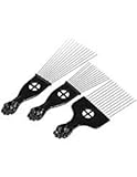 Anself 3Pcs Afro Combs, Professional Metal African American Hair Comb for Hairdressing Styling Tool