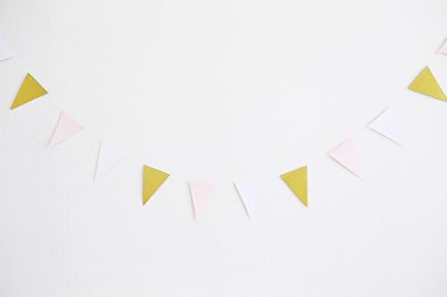 Set of 2 Gold pink White Mixed Colors Pennant Banner Paper Triangle Flag Bunting Banner for Baby Shower Decoration Wedding Nursery Decorations Bridal Shower By CUTADORNS