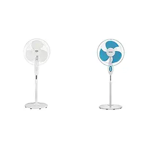 Usha Mist Air Icy 400mm Pedestal Fan (White)+Usha Helix Pro High Speed 400MM Pedestal Fan (40), Blue