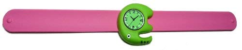 Evil Wear Damen Kinder-Uhr grün Analoges Quarz Uhrenwerk Slap Silikon-Armband pink
