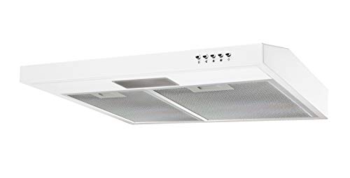 DOMAIR 903600 - Hotte casquette 60 cm - Débit d'air : 220 m3/h - Puissance moteur : 100 W - 3 vitesses - boutons poussoirs - Avec éclairage - 64 dBa - Blanc
