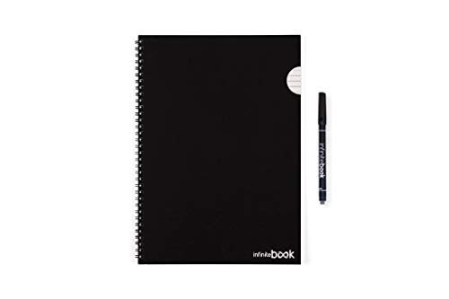 InfiniteBook (By EcoBook) - Cuaderno reutilizable (A4, lineado, incluye bolígrafo negro), negro