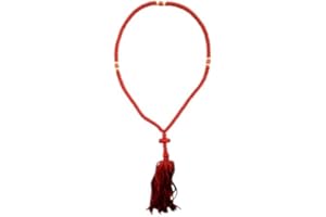 IconsGr Chotki Chapelet Pendentif bénir Chrétien Orthodox Grec fait main 100 noeuds couleur rouge avec croix du Mont Athos (Grece)