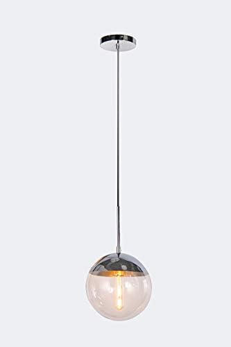 Modern Kitchen Pendant Light with 1-Light, Dst Industrial Chrome Finish Glass Ball Globe Ceiling Lights Fitting, E27 LED Hanging Lamp Fixture for Kitchen, Dining Room, Living Room, Counter, Bar