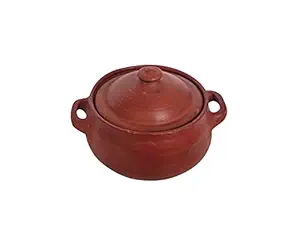 Ziaon LPG and Microwave Unglazed Clay Handi/Earthen Pot for Cooking Biriyani Pot with Lid - 5 Litre - Red