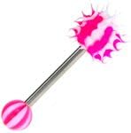 Pink Candy Striped Silicone (soft) Spiky Koosh Ball Tongue Bar Ring