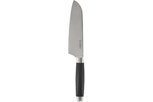 Le Creuset Santoku, 18 cm, Hoja de acero inoxidable 18 y 8 con borde recto, Mango de plástico, Inoxidable, Negro y Inox, 98000218000300