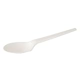 DETALLES: 50 cucharas plásticas orgánicas desechables grandes, longitud 16.5 cm, blanco, de CPLA (PLA cristalizada), con relieve "compostable," inastillable y estable